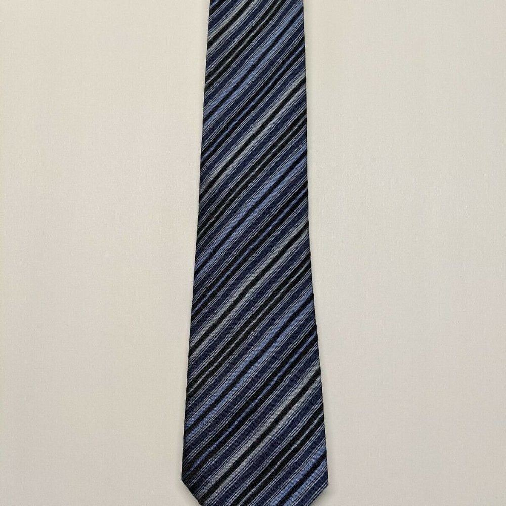 Calvin Klein Striped Silk Necktie Black and Blue S - Picture 3 of 6